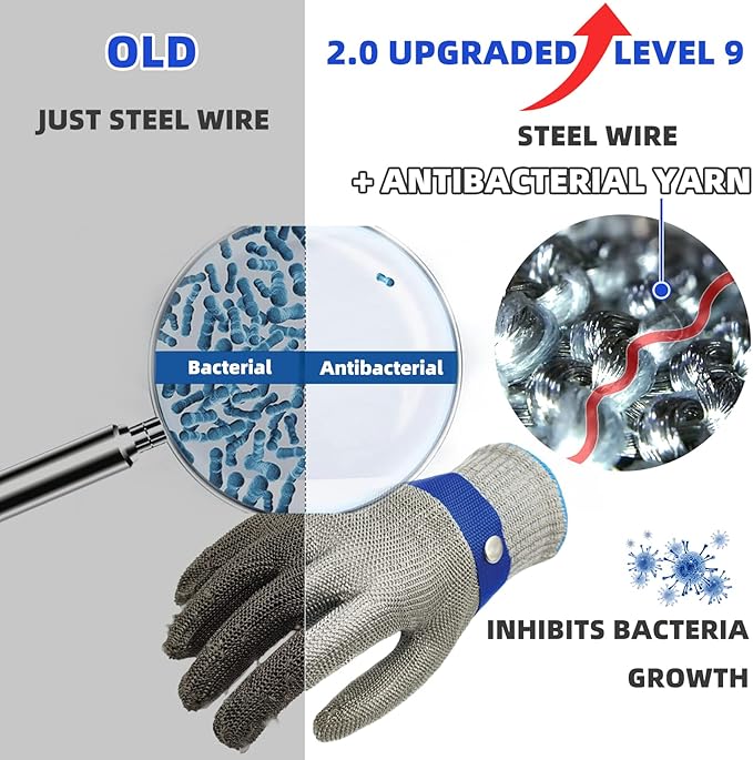 Schwer SlicePro ANSI A9 Cut Resistant Glove PR1707, Food Grade Stainless Steel Wire Metal Gloves, Cutting Gloves for Kitchen, Meat Cutting, Oyster Shucking, Fish Fillet（L, 2 PCS）