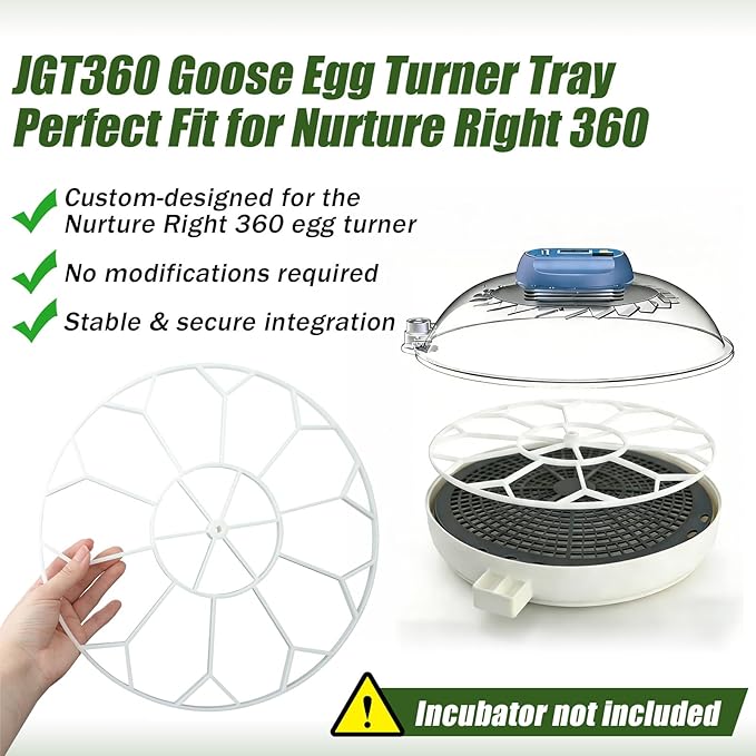 JGT360 Large Goose Egg Turner Tray for Nurture Right 360 Incubator, for 10 Egg Capacity Heavy Breed Jumbo Goose Egg Turner