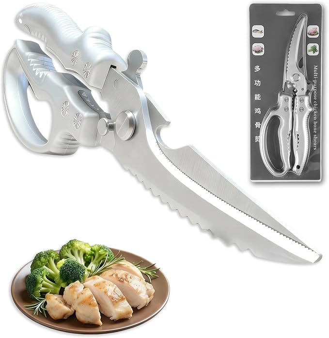Vexrythm Heavy Duty Poultry Shears - Effortlessly Cut Chicken, Meat & Veggies with Non-Slip Handle, Safety Lock & Spring Loaded Design! Dishwasher Safe Kitchen Shears!