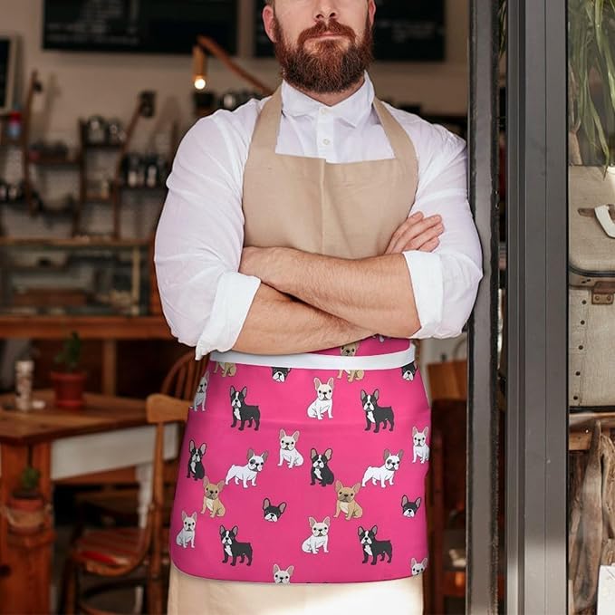 Unisex Chef Waiter Apron Waist Half Short Serving Aprons with 3 Pockets