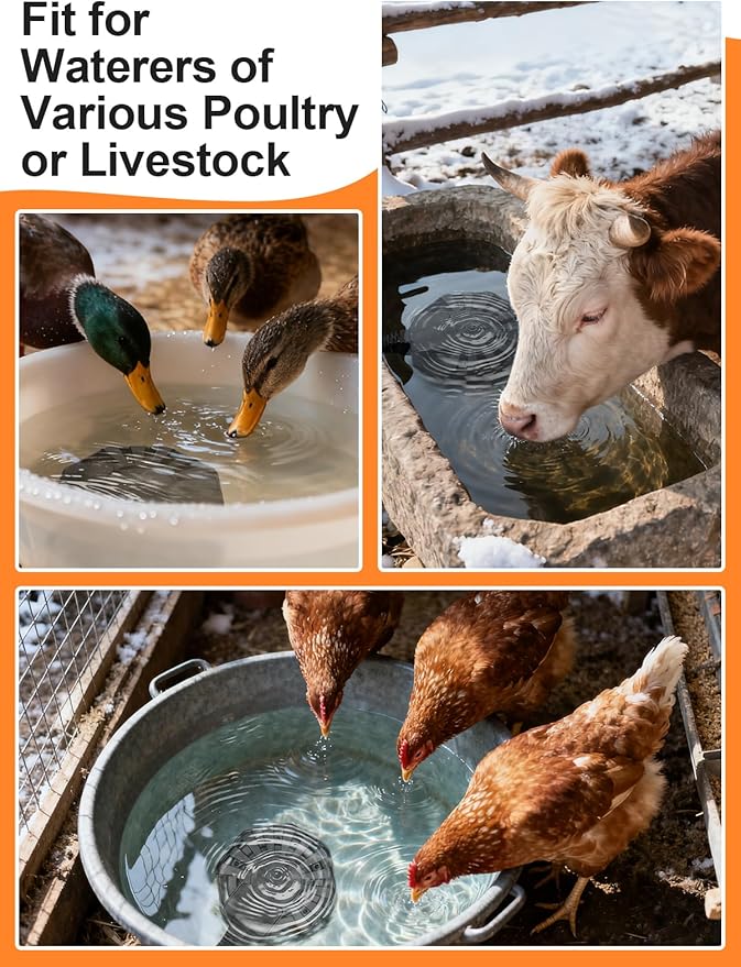 250W Submersible Chicken Waterer Heater- Thermostatic Control Deicer for Max 40 Gals Water Capacity, Energy-Saving Rust-Proof Chicken Coop Poultry Water Heaters for Duck Goose Bird Livestock