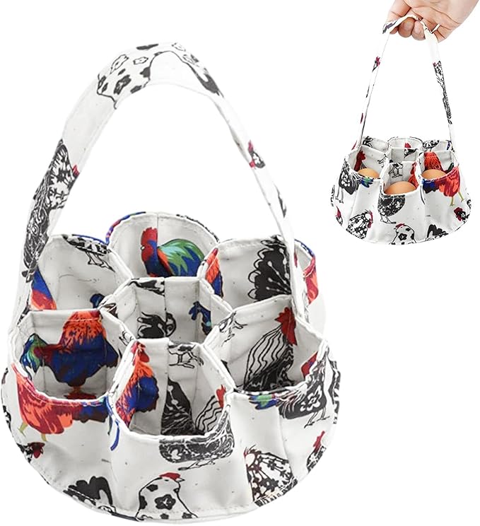 Egg Collecting Basket with 7 Pouches,Canvas Gathering Bag Egg Collecting Bags for Farmhouse Chicken Hen Duck Goose Housewife Garden Transporting Storage(SIZE:7.8x2.7 inch)