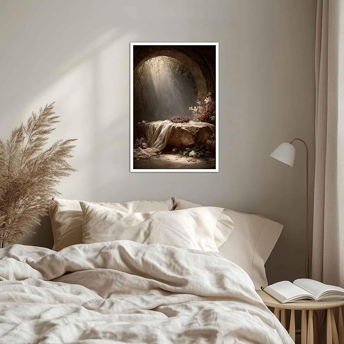 He Is Risen Canvas Easter Empty Tomb of Jesus Wall Decorations Religious Spring Art Christian Easter Pictures Wall Art Canvas Roll 16x24 inch