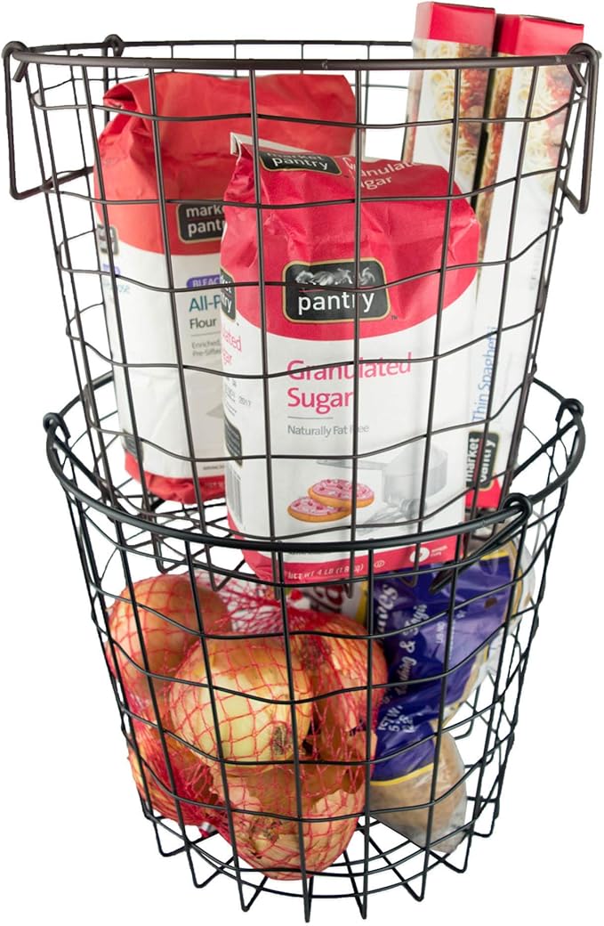 DII Metal Wire Mesh Stackable Utility Storage Bin, Small Round, 12x12x10", Black