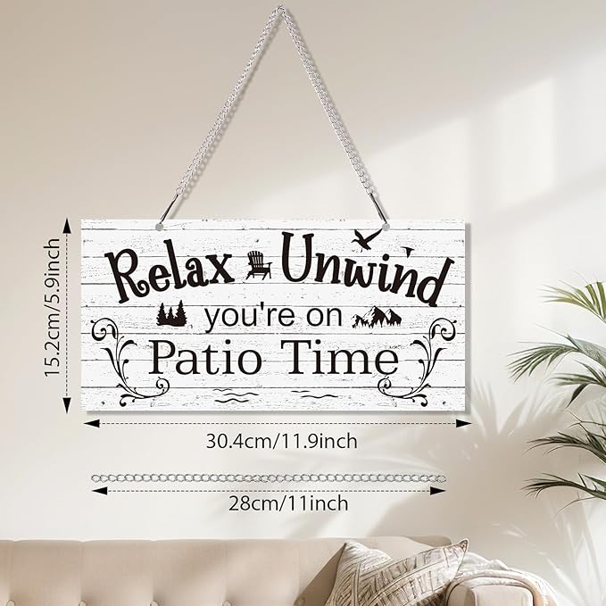 Hotop Patio Decor Patio Sign Decorations Outdoor Metal Porch Wall Decor Rustic Farmhouse Wall Art for Backyard Porch Balcony Gazebo Accessories(12 x 6",White)