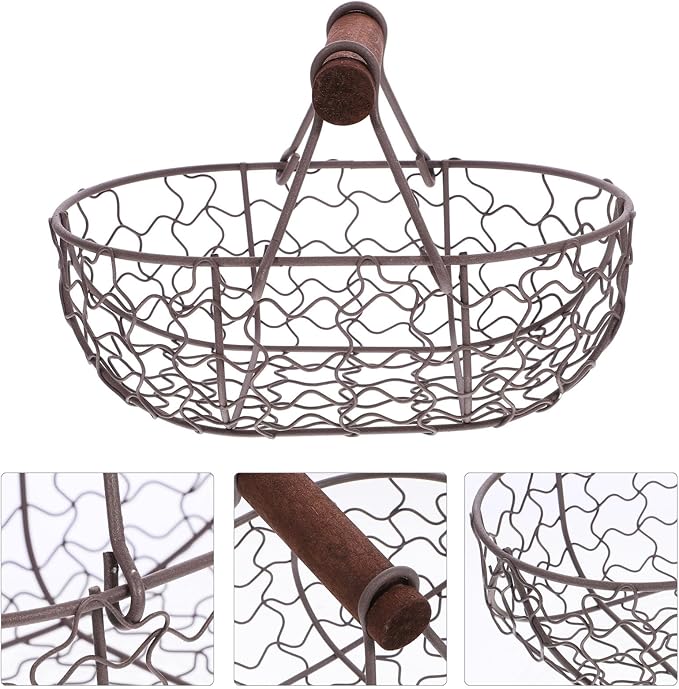NUOBESTY Eggs Wire Storage Basket with Handle Iron Art Eggs Tray Wire Fruit Storage Vegetables Container Eggs Holder for Kitchen Home Living Room