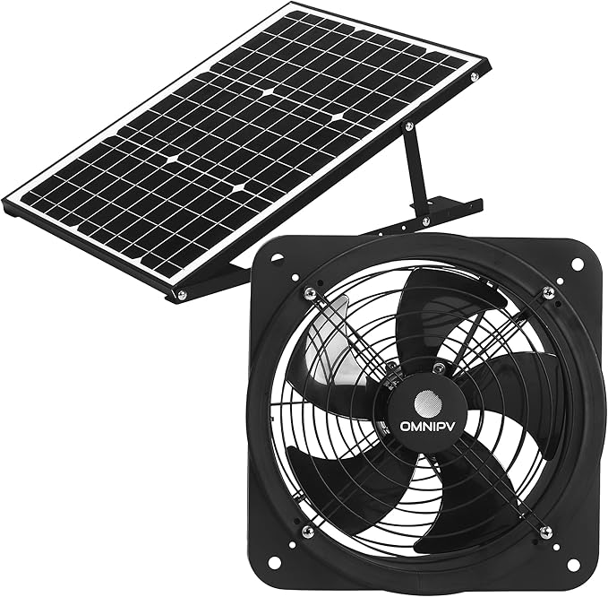 Solar Powered Wall Mount Exhaust Fan, 35 Watt (for Home, Garage, Workshop, Greenhouse, RV, Outdoor Garden, etc.)