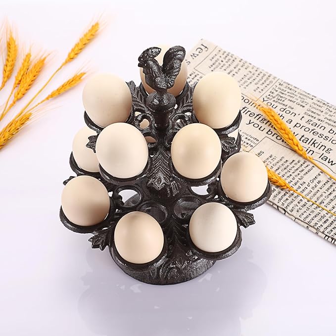 Heavy Duty Cast Iron Egg Holder Countertop - Vintage Egg Holder Stand for Fresh Eggs, Retro Egg Storage Rack, Easter Egg Display Holder for Kitchen & Dining Countertop Decor