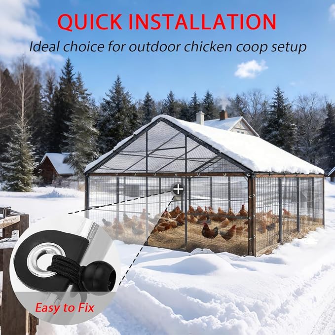 6.6x13ft Chicken Coop Cover for Winter Waterproof Chicken Coop Insulation Windproof Winterizing Chicken Run Tarp for Outdoor Outdoor Poultry & Patio Porch Protection