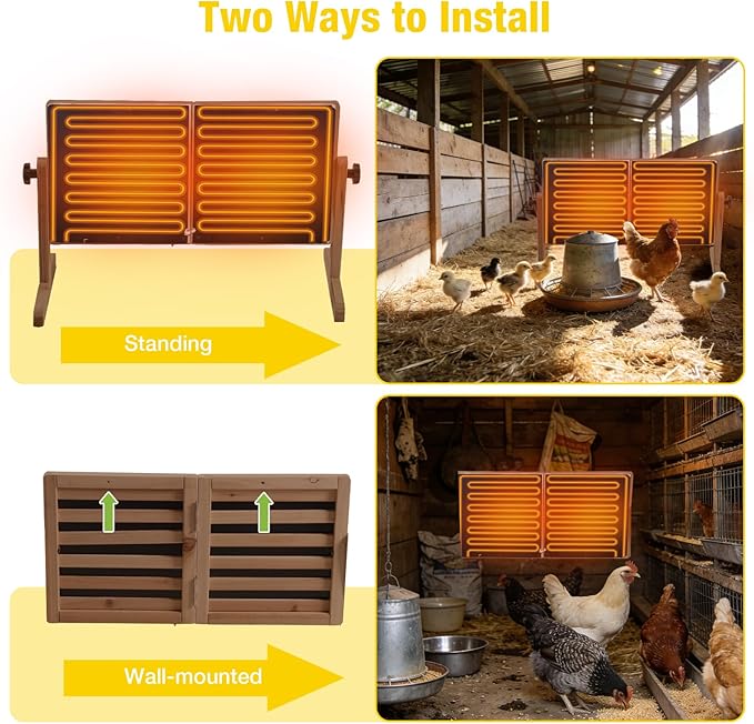 Aivituvin Foldable Chicken Coop Heater for Winter, 120w Large Size Waterproof Chicken Heater for Coop, Radiant Heat Chicks Coop Heater with 2 Heating Plates, Adjustable Temp 70~190℉ (Dark Brown)