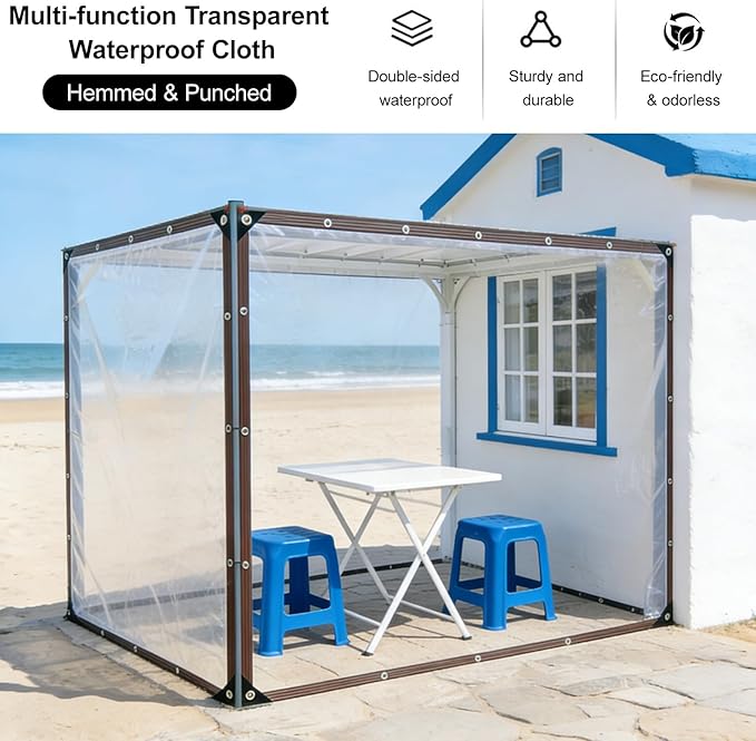 Clear Tarp Waterproof Tarps Heavy Duty Clear Vinyl Tarps, Plastic Tarp with Grommets Chicken Coop Cover Waterproof Transparent Tarpaulin for Pergola, Porch, Gazebos(4x5m/13.1x16.4ft)