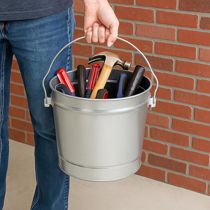 6-Gallon Galvanized Steel Locking Lid Storage Can – Heavy-Duty Metal Utility Bin for Tools, Feed, Trash & Pet Food – Rust-Resistant Outdoor Container