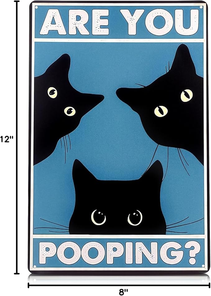 Are You Pooping Sign - Funny Cat Bathroom Sign with Anti-Rust Coating 12 x 8 Inch - Black Cat Decor for Home, Metal Wall Plaque for Toilet Decor, Cat Wall Art – Humorous Farmhouse Funny Bathroom Art