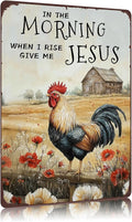 Funny Chicken Coop Sign Chicken In The Morning When I Rise Give Me Jesus Metal Tin Sign Wall Decor for Farmhouse Home Kitchen Bar Yard Porch 12×8 Inch