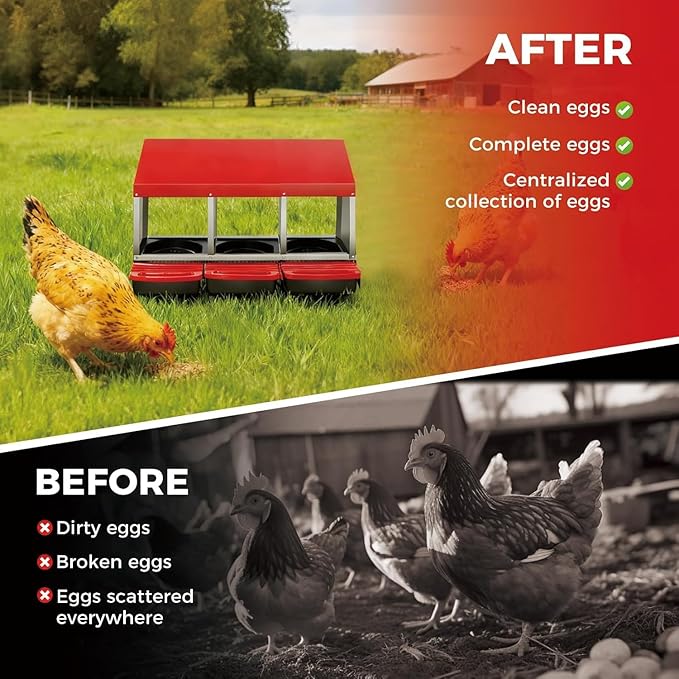  Chicken Nesting Box with Cleanable Pull Out Trays, 3 Hole Roll Away Nesting Box for Laying Hens, Wall Mount or Placed Design for Easy Egg Collection ﻿