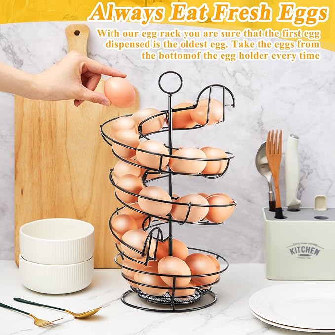 Zubebe 2 Pcs Egg Basket Storage, Spiral Fresh Egg Collecting Holder Countertop Metal Wire Rack Functional Dispenser for Kitchen Display(14.6'', Storage Basket Style)