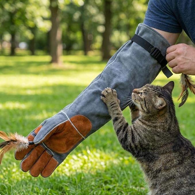 Leather Welding Sleeves,Work Gloves with Palm Reinforcements,Bite Proof for Animal Handling