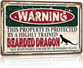 Vintage Bearded Dragon Metal Sign， Warning this property is protected bY a highly trained Bearded Dragon Sign Funny Tin Signs 12x8 Inch
