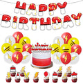 Cartoon Birthday Decorations Red White Yellow Happy Birthday Banner Balloons Cake Cupcake Topper for Anime Theme Party Decor Supplies