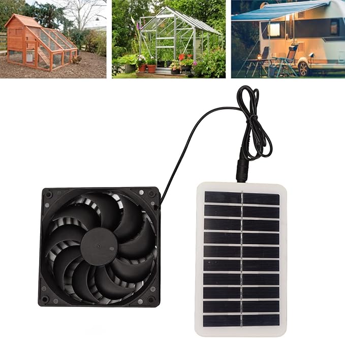 3W Solar Powered Exhaust Fan with Panel Portable Solar Ventilation Fan for Pet House Chicken Coop RV Greenhouse Car Tent Odor Removal Energy Saving Air Vent