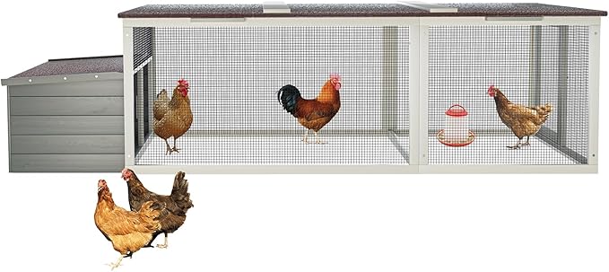 85.6" Large Chicken Coop with Nesting Box, Outdoor Wooden Hen House with Weatherproof Asphalt Roof and Secure Lock, Walk-in Poultry Chicken Cage with Metal Mesh Run for Outside, Backyard, Farm, Gray