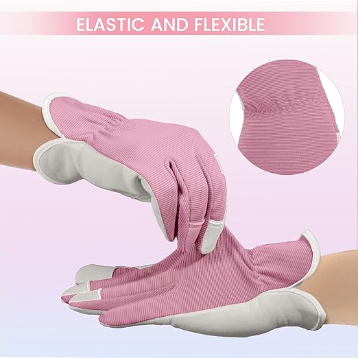 Gardening Gloves, Garden Gloves for Women and Men, Thorn Proof Working Gloves, Durable Leather Work Garden Gloves for Yard & Outdoor Work, Pink, XL