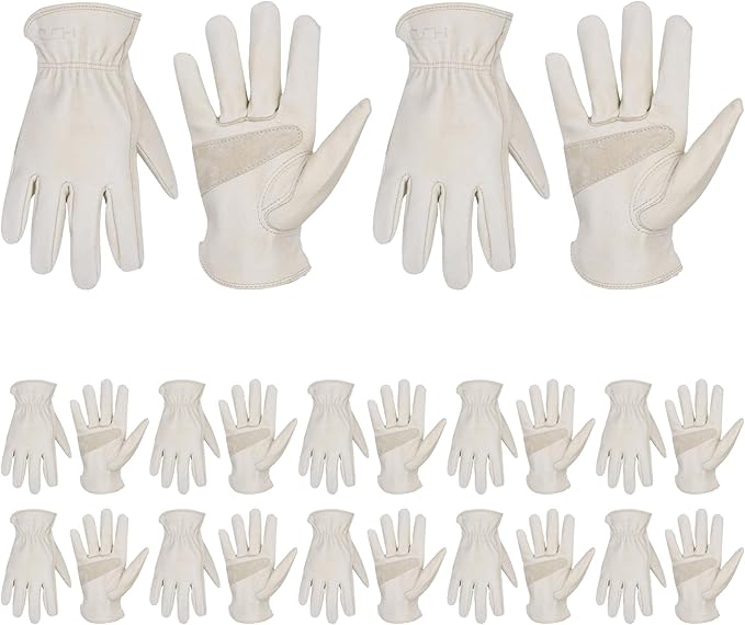 HLDD HANDLANDY 2 Pairs Leather Work Gloves for Men & Women, Reinforced Durable Palm for Welding, Farm, Gardening, Driving
