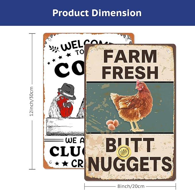 2 Pack Chicken Signs Funny Chicken Coop Decor, Farm Sign for Home Kitchen Outdoor Decor Chickens Plaque Gifts for Chicken Fan Lovers 8×12 Inch
