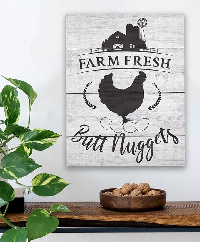 Farm Fresh Butt Nuggets - Farm Animal Chicken Coop 28x36 Unframed Print, Funny Chicken Sign for Farmhouse Decor, Rustic Country Wall Art, Kitchen Decor, Farm Fresh Eggs Wall Art, Cottagecore Style