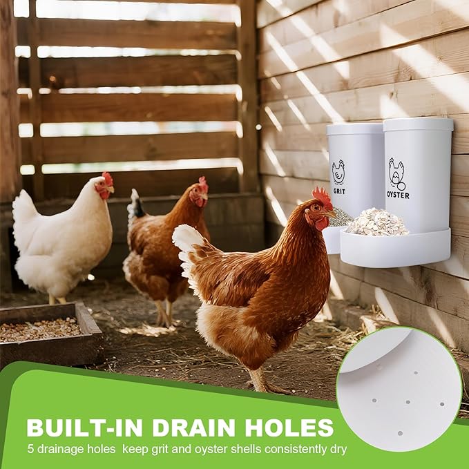 2-Pack Chicken Oyster Shell & Grit Feeder, Automatic, Hanging, Improves Eggshell Quality & Hen Health