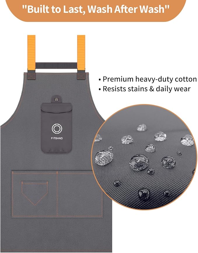 Adjustable Work Apron with Secure Multi Phone Pocket - Design for Cooking, BBQ, Gardening, Carpentry, Bartending, Serving