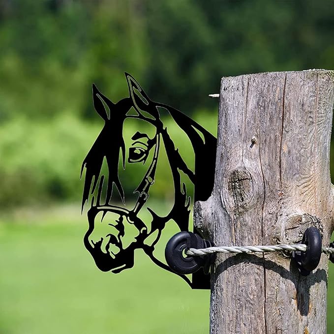 Farm Peeping Horse Metal Art Outdoor Decor Garden Fence Decoration, Farmhouse Backyard Hang Artwork Wall Decor, Outdoor Yard Patio Lawn Statue Gift for Loved Dad Grandpa (Horse)