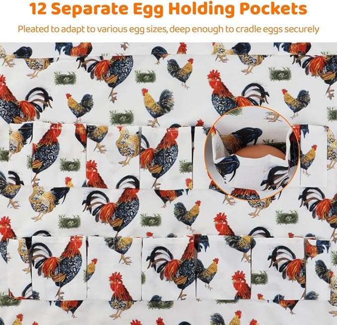 12-Pocket Egg Collecting Apron, Canvas for Easy Gathering of Eggs from Chicken, Duck, Or Goose, Unisex Farm Workwear