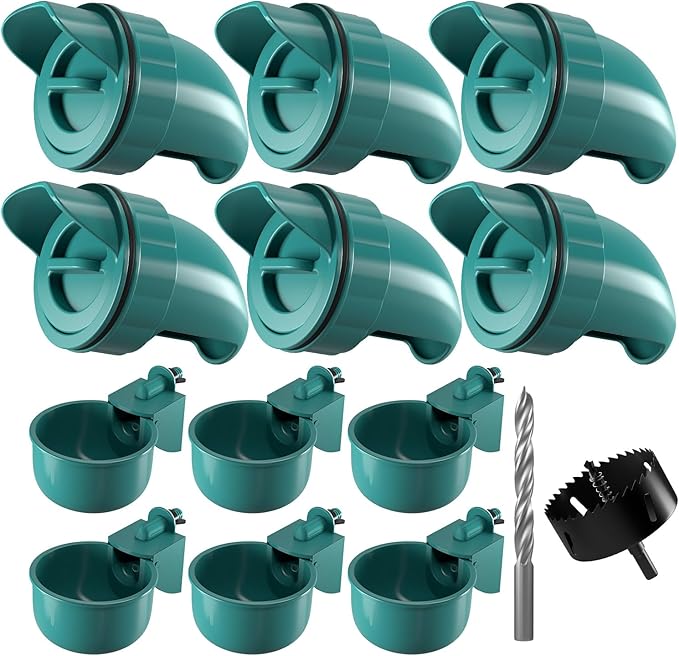 Chicken Feeder No Waste Automatic Poultry Feeder Port Kit Chicken Feeders and Waterer Set 6 Chicken Feeders Ports with 6 Chicken Water Cups