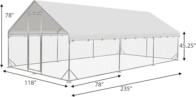 Outdoor Metal Chicken Coop,Metal Chicken Coop with Run,Walk-in Poultry Cage Spire-Shaped Chicken Run with Waterproof and Anti-Ultraviolet Cover for Outside,Backyard and Farm,19.6'x9.8'x6.4'