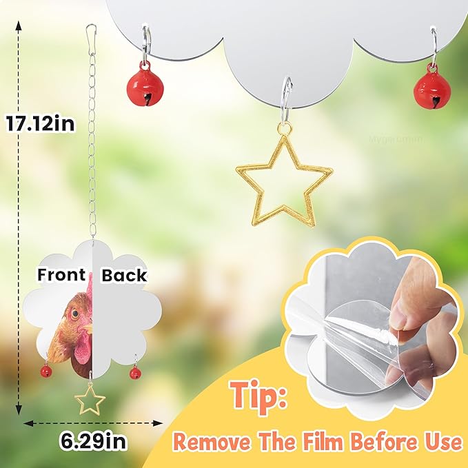 Chicken Mirror Toy for Coop Hens Chicks Hanging Accessories with Bell