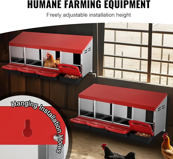 VEVOR Chicken Nest Box, 4-Compartment, 15 to 30 in Stable & Corrosion-Resistant Metal Nesting Boxes with Inclined Nesting Boxes, Bottom Holes & Resting Platform, Fit for Different Chicken Breeds
