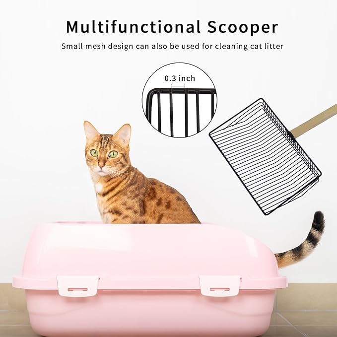 Chicken Poop Scooper - 3 in 1 Chicken Coop Litter Scoop with (20 to 42" Long) Wooden Handle, Stainless Steel Chicken Coop Cleaning Tool for Chicken Coop Accessories