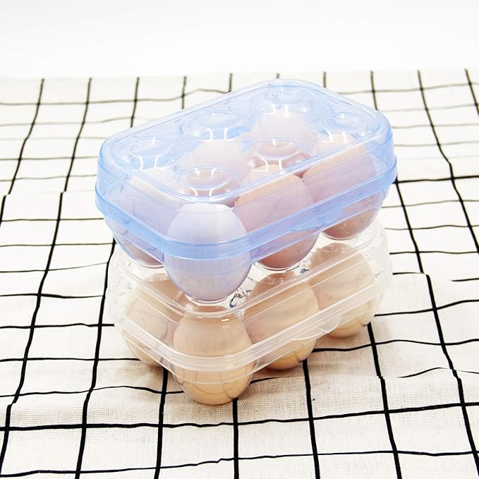 JAMOR 6 Grid Egg Storage Box Refrigerator Crisper Egg Protection Box Portable Egg Carriage Container For Camping Picnic Essential (Blue)