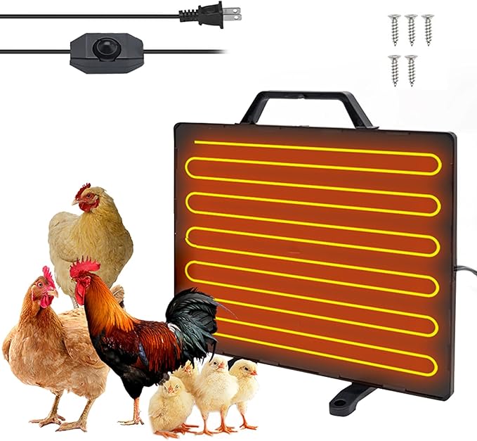 Thermostatic Chicken Coop Heater with 160W Radiant Heating Panel and 0-99 Degrees Celsius Adjustable Temperature - Heavy Duty Stainless Steel Heating Plate for Poultry - Wall