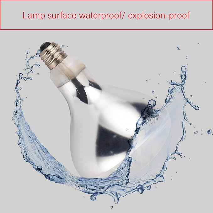 Incandescent R40 Reflector Infrared Lamp, Explosion Proof Clear Glass, with Teflon Coating, E26 Base, Heat Lamp Bulb 375W Special for Food Service Industry, 2 Pack (R40INCT)
