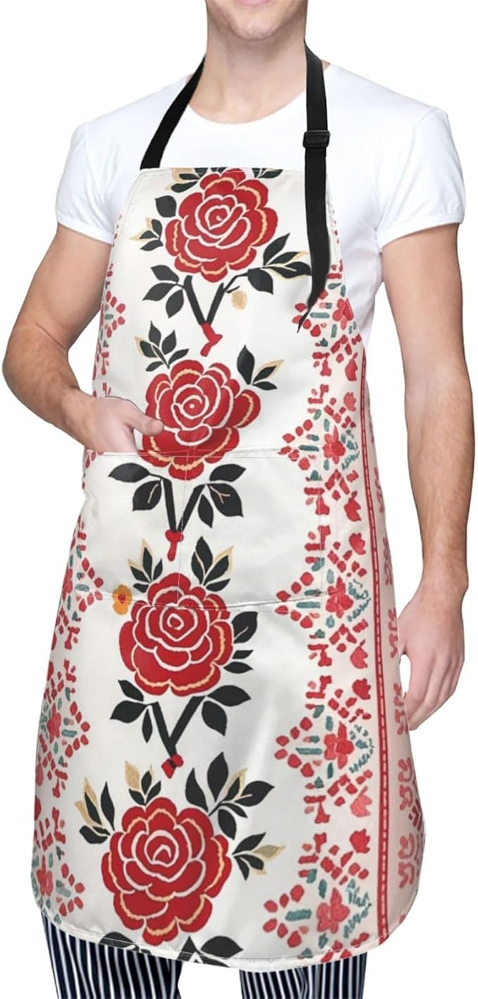 Waterproof Apron Adjustable Bib for Women Men Vintage Nautical White Ship Cooking Aprons Chef Bibs with 2 Pocket