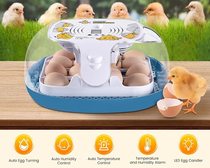 Gpeng Egg Incubator, 16 Eggs Incubator with LED Display, Auto Egg-Turning, Auto Temperature Control, Egg Candler, for Hatching Chicken Goose Pigeon Quail Duck