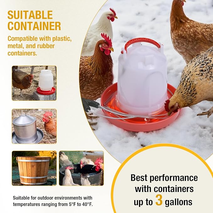 Chicken Water Heater Cord – Low-Watt Heated Chicken Waterer Cable for Winter, Safe Poultry Water Heating for Chickens, Ducks & Small Animals (1 Pack, Waterer Not Included)