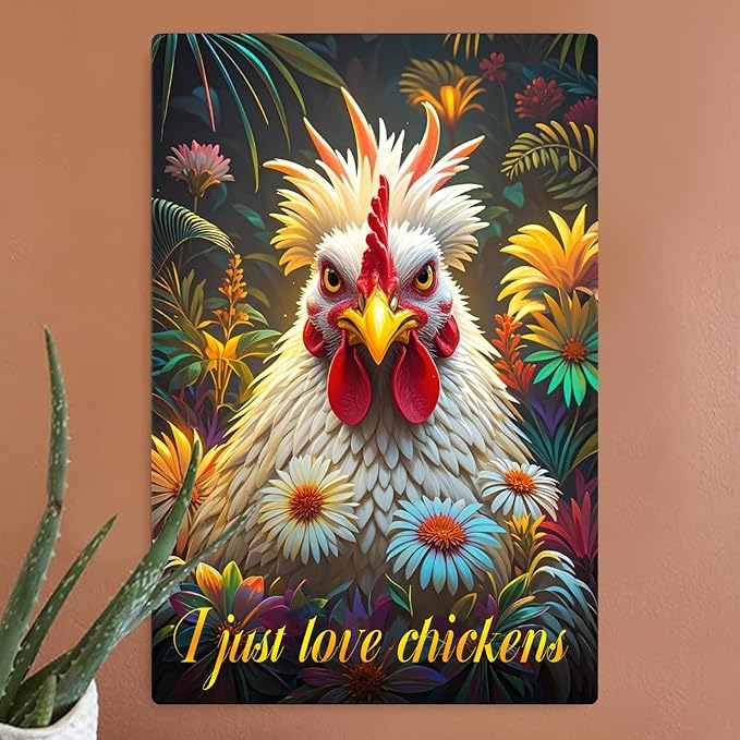 Chicken Retro Tin Sign Vintage Metal Poster Wall Art Chicken Decoration for Coops Farms Yard Home Bar Cafe Garage or Office - Thoughtful Chicken Gift Idea