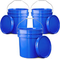 EconoHome 5-Gallon Blue Bucket Pail Container with Lid | Metal Handles with Plastic Grip for Easy Carrying | Easy Stack and Store | Heavy-Duty Extra Durable | Food Grade | BPA Free - 3 Pack