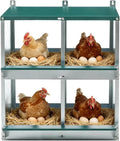 EAGLE PEAK 4-Hole Wall Mounted Chicken Nesting Box, Roll Away Hen Laying Box with Sloped Roof & Easy Clean Tray, Galvanized Steel for Backyard Chicken Coops (Green)