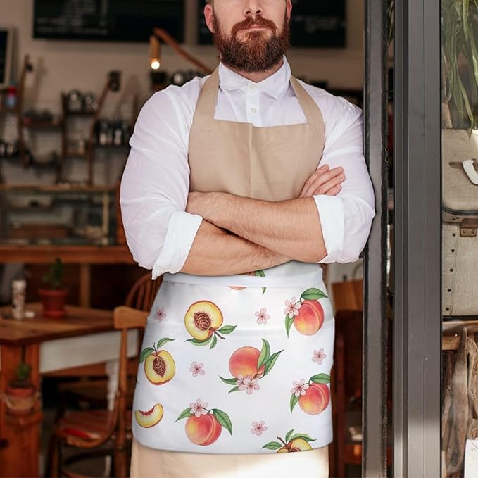 Unisex Apron for Cooking Server Waitress Half Waist Apron with 3 Pockets