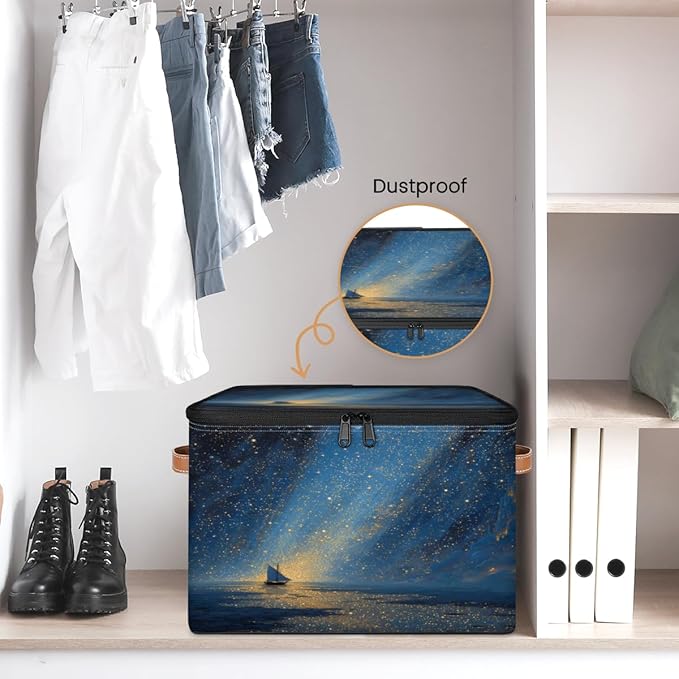 Ocean Beach Storage Bins with Zipper Lid Fabric Home Cubes Storage Baskets Boxes Clothes Organizer Container Galaxy Star