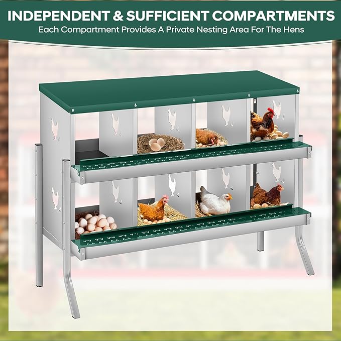 8 Compartment Chicken Nesting Box with Bracket Legs, Nesting Boxes for Chickens, Chicken Laying Boxes to Protect Eggs, Easy to Clean & Install